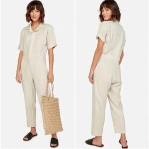 MATE the Label Beige Linen Short Sleeve Jumpsuit (XS)